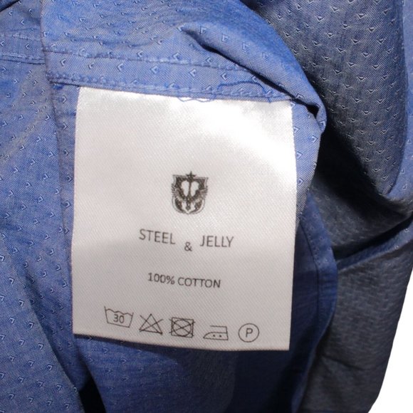 Steel & Jelly London Mens XL Flip Cuff Blue Long Sleeve Casual Dress Shirt - Picture 8 of 9